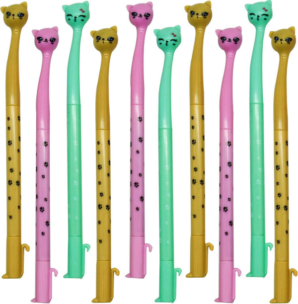 Maydahui 12 PCS Elegant Cat Shape Rollerball Pens, Cute Kawaii Animal Pen with Black Gel Ink for Girls School Office