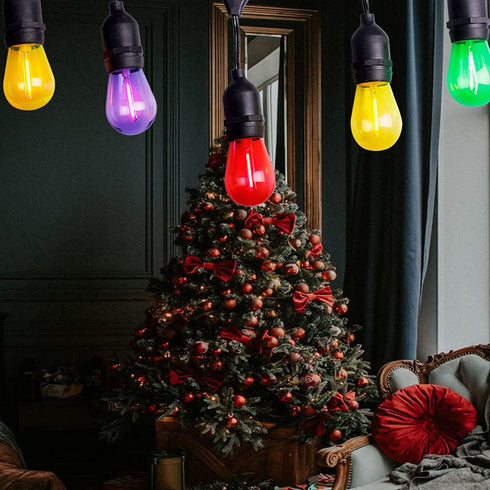 15 Pack S14 LED Bulbs, Purple Christmas Replacement for Outdoor String Lights, 1W Vintage E26 Base Bulb