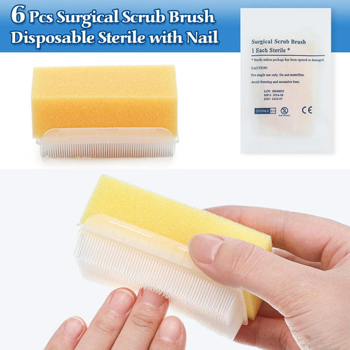 Reallnaive 6 Pcs Surgical Hand Scrub Brush with Sponge Disposable Double Sided Cleaning Scrub Brush for Nails Sensitive
