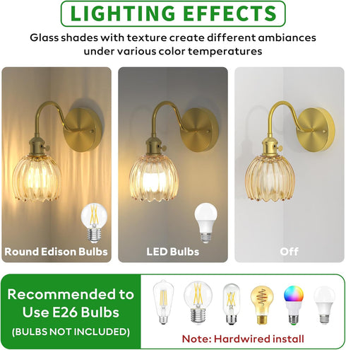 Wall Sconces Lights Lamp for Bedroom Bathroom, Modern Vanity Light Fixtures, Wall Mount Lighting Vintage Tulip Amber