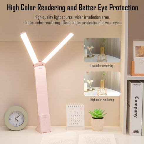 kvppvt LED Double Head Desk Lamp, Rechargeable Portable Small Table Lamp, Adjustable Light Color and Brightness, USB