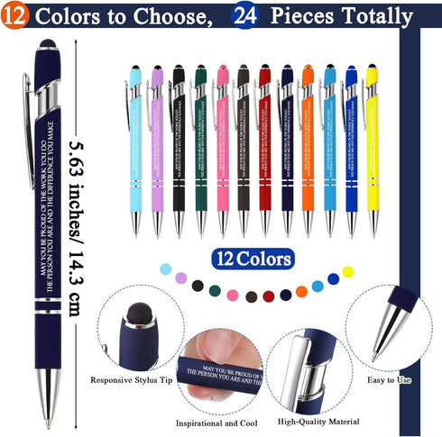 Qilery Employee Appreciation Pens Gifts Black Ink Metal Inspirational Ballpoint Pen with Stylus Tip Colorful Motivational Pens with Thank You Note Cards Rope for Coworker Team Building Gifts (24 Set) by Qilery