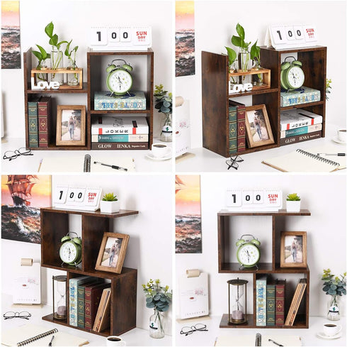 PAG Desktop Shelf Freestanding Wooden Small Bookshelf Desk Supplies Organizers and Accessories Storage Display Rack