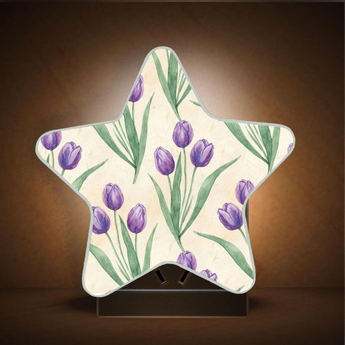 Burbuja 0.2W Violet Tulip LED Night Light Plug into Wall Star-Shaped Nightlight Dusk to Dawn Auto Sensor for Bedroom