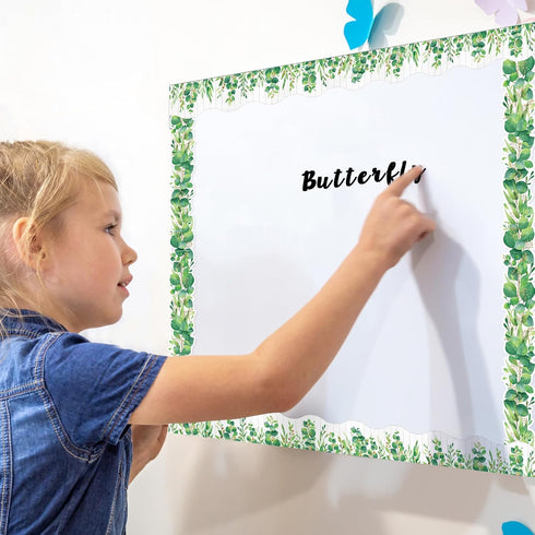 Capoda 24 Pcs Magnetic Eucalyptus Bulletin Board Border, Green Leaves Die Cut Trim for Classroom Office Decor