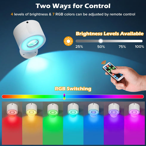 Plomixius 2 3000mAh 7 3 Dimmable, 360Rotate LED Wall Mounted Lights Psc with Remote, Rechargeable Wall Sconces RGB