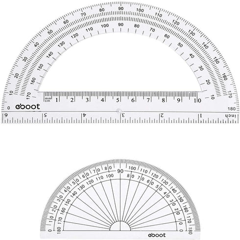 eBoot Plastic Protractor, 180 Degrees, 4 Inch and 6 Inch, Clear, 2 Pieces
