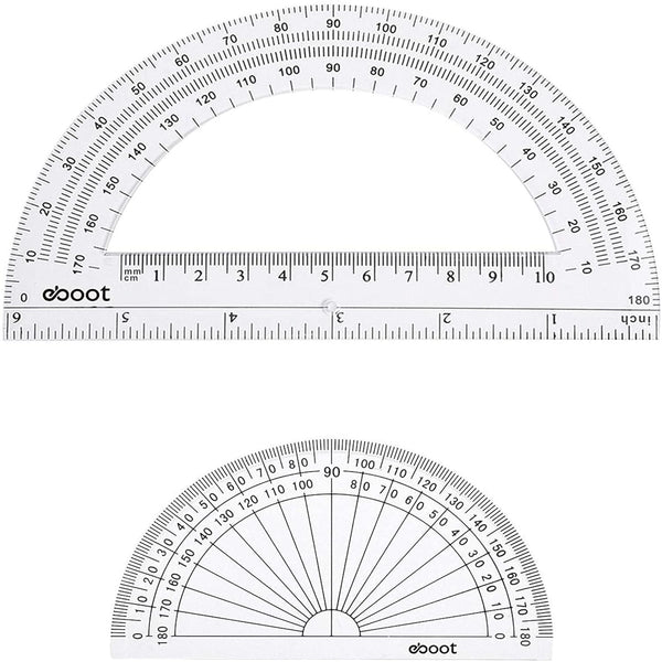 eBoot Plastic Protractor, 180 Degrees, 4 Inch and 6 Inch, Clear, 2 Pieces