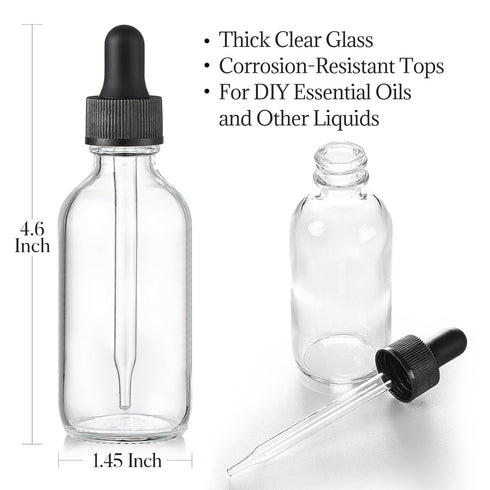 12 Pack 2 oz Glass Eye Dropper Bottles with 3 Stainless Steel Funnels, 1 Long Pipette Dropper, 24 Labels