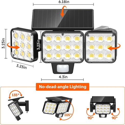 3500LM 3 Yard-2Pack WdtPro Solar Lights Outdoor Flood Light, Bright Motion Sensor Outdoor Lights, Heads & Upgrade Glass