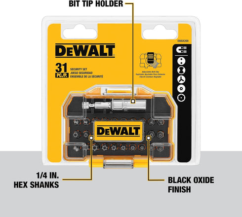 Set, 31-Piece Set 1/4 (DWAX200) DEWALT Security Bit Screwdriver Bit with Case, Universal In Hex, Includeds Magnetic Bit