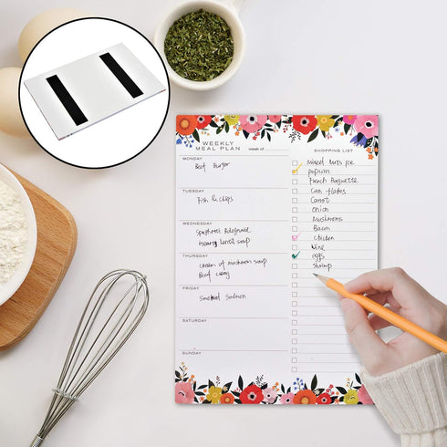 Foral Weekly Meal Planner Magnetic Notepad - 80g 50 Sheets for Fridge, 7"x10" Grocery List Organizer