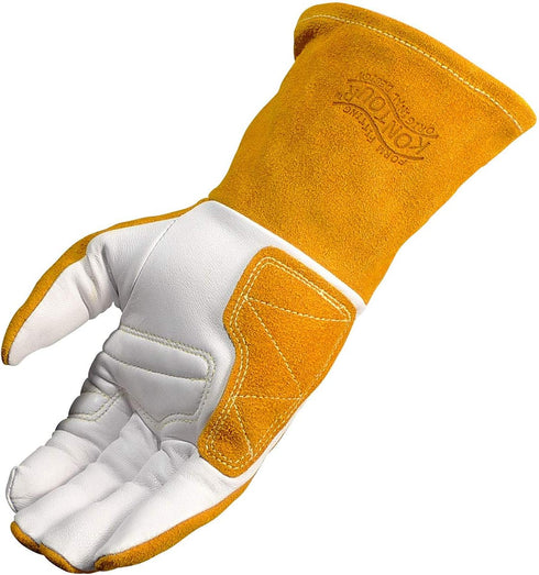 Caiman Premium Goat Grain TIG/Multi-Task Welding Gloves, Split Cowhide Back, 4-Inch Extended Cuff, White/Gold, X-Large