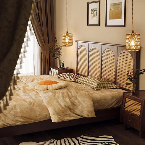 6W Bulb Light(3000K) Dimmable 15ft Plug in Pendant Light with LED Warm Switch Cute Rattan Hanging Lamp Cord Hand Woven