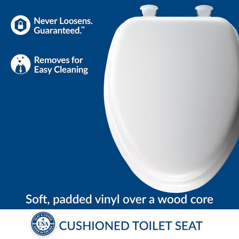 Mayfair Padded Toilet Seat, Cushioned Soft Vinyl over Wood Core Seat, Secure Hinges, Easy Clean, Made in USA