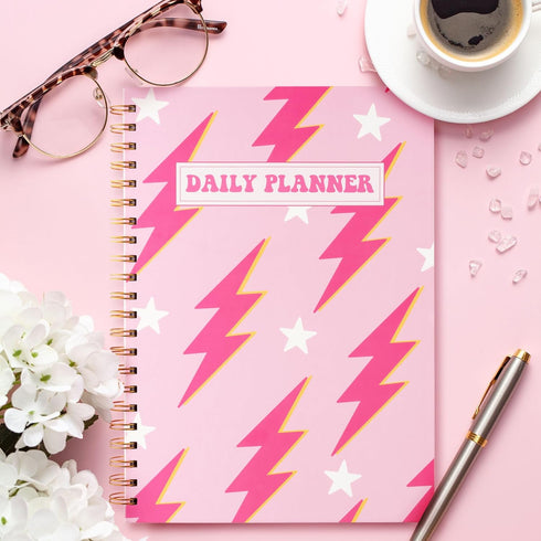 Pink Preppy Lightning A4 Planner Notebook, Y2K To Do List Daily Task Checklist for Teen Girls, Preppy Theme Notepad