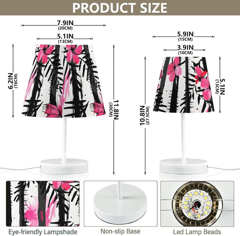 3 ALAZA Bedside Lamp Stripes Black White Tropical Pink Flower Table Lamp for Bedroom Desk Lamp with USB Port LED