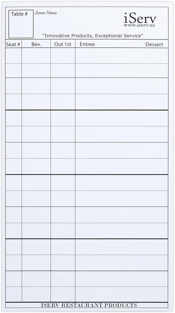 iServ Guest Checks, Server Order Pads, 30 Pads/Pack, No Staples, Made in USA,