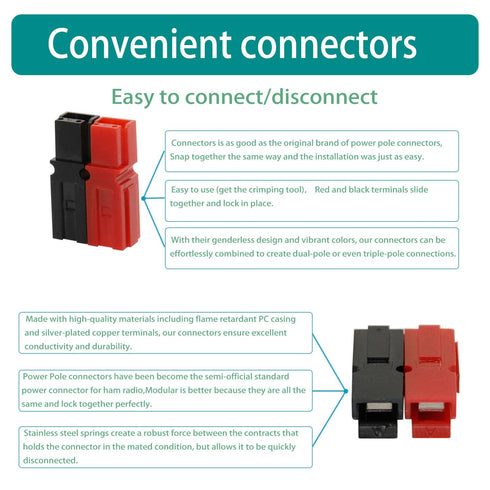 20 Pair 45A Quick Disconnect Terminals Connectors, Battery Connector Modular Power Connector with PVC Sleeve Cover