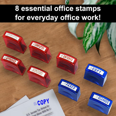 Self Inking Office Stamp Set - 8 PCS Rubber Business Stamps for Approved Paid Completed Copy