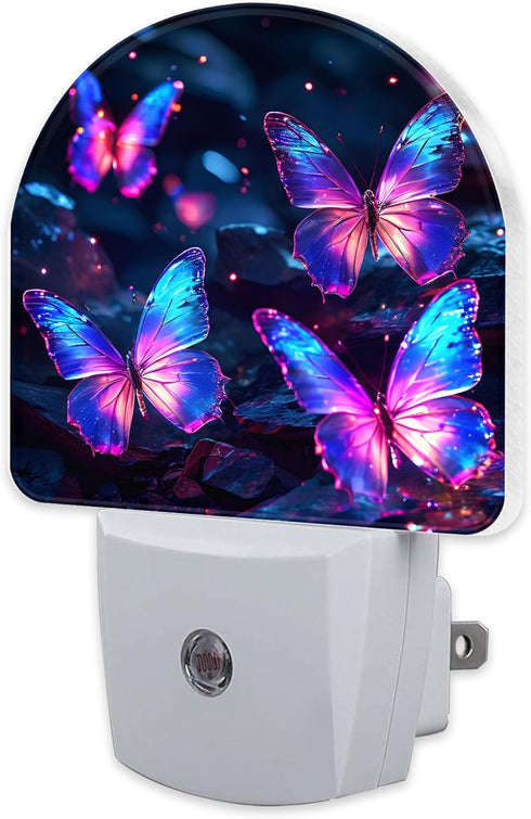sndheke Glowing Purple Butterflies Night Light Plug into Wall, Neon Butterfly Dusk to