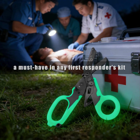 X.I. Products 6 1 in Multifunctional Trauma Shears Foldable with Strap Cutter | Heavy Duty Stainless Steel Emergency