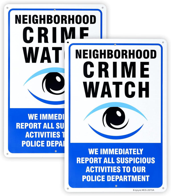 2-Pack Neighborhood Crime Watch Sign - We Report All Suspicious Activities to Our Police Department, 12"x 8" Aluminum