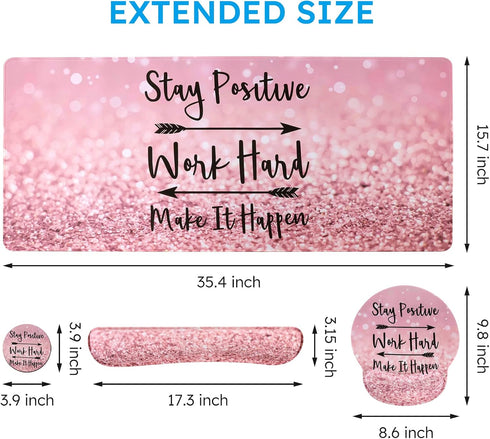 iCasso Large Pink Mouse Pad, 4in1 XXL Desk Mat with Wrist Rest and Coaster Set for Home Office
