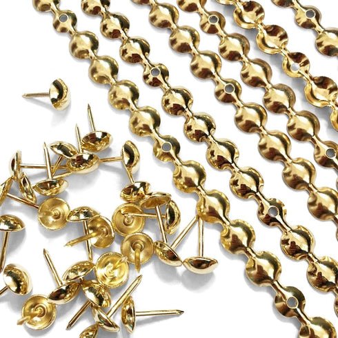 Let's Decorate 10 Meters Gold Plated Decorative Nail Strips/Nailhead Trims, DIY Furniture Accessory (N:9.5mm Golden)