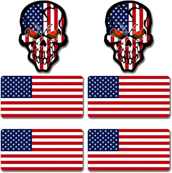 6pcs Reflective American Flag Hard Hat Stickers, Red Ops Decals for Tactical Gear, USA Skull Flags Toolbox Labels