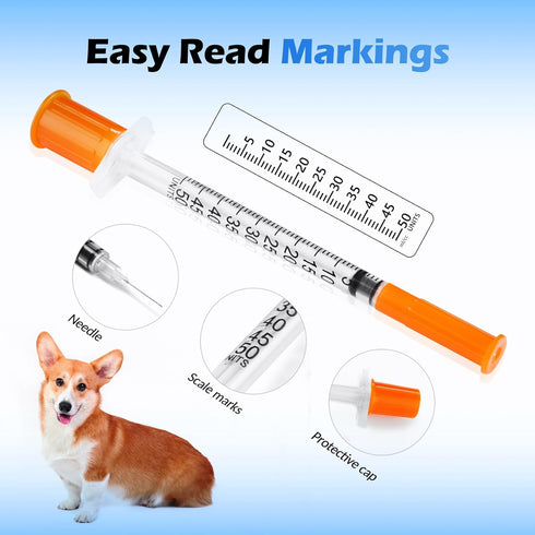 CAILOS 0.5ml 30 Gauge Syringes, 0.5cc 5/16 Inch Disposable Lab Supplies, Pack of 100