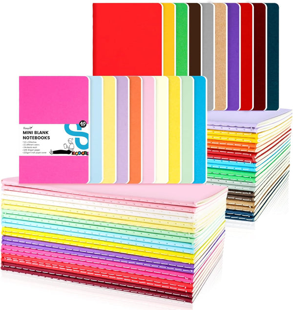 Koogel 40PCS Mini Blank Notebooks, 3.5 x 5.5 Inch Notepads in 20 Colors for Students, Travelers, School Supplies, Office