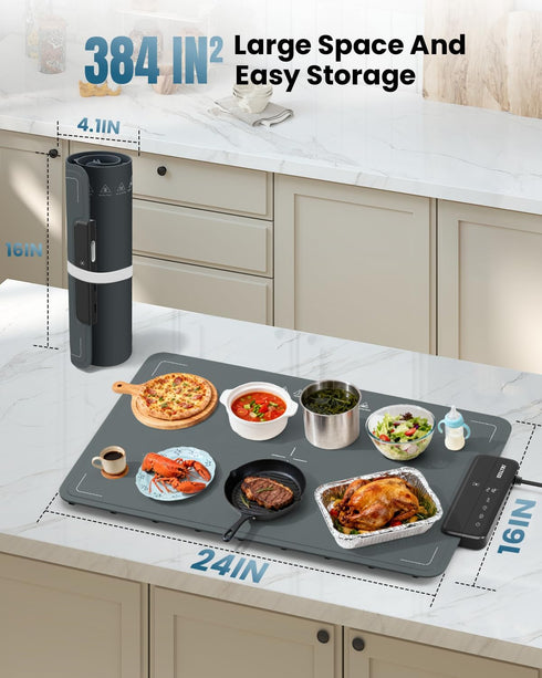 Zeltri 24''X16'' 6 6 Food Warmer Mat Plug and Play-Large Rapid Full Surface Heating, Level Temp, Hour Timer, Child