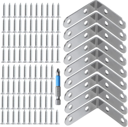 Ferixan 9 Pack 2 inch L Shaped Corner Brace - Shelf Brackets: Metal Stainless Steel Lightweight Angle Shelving Support