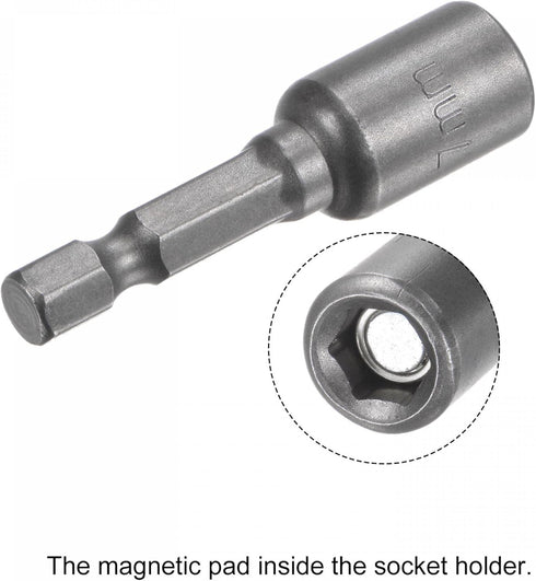 uxcell Quick-Change Nut Driver Bit, 1/4" Hex Shank 7mm Magnetic Nut Setter Drill Bits, 1.89" Length
