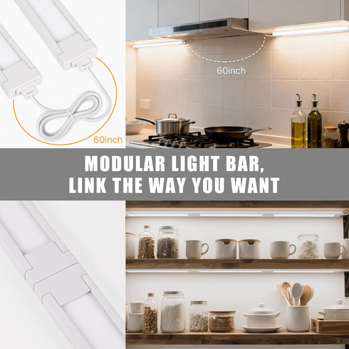 3 Pack 6500k Counter 14inch 110V Plug in Under Cabinet Lighting for Kitchen, Bright Under Lights