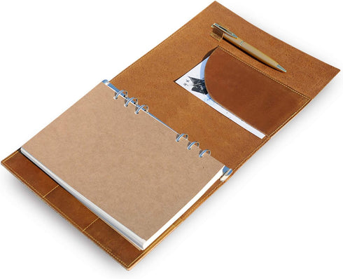 Refillable A5 Leather Binder Journal - 8.5x6" 6 Ring Organizer with Pockets, Hand-Crafted Genuine Leather Folio