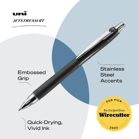 uni-ball Jetstream RT Retractable Ballpoint Pens, Medium Point (1mm), Black, 12 Pack