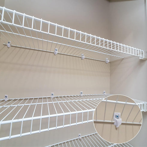 40 Pcs White Down Wall Clips, Wire Shelf Brackets for Closet Shelving with Screws