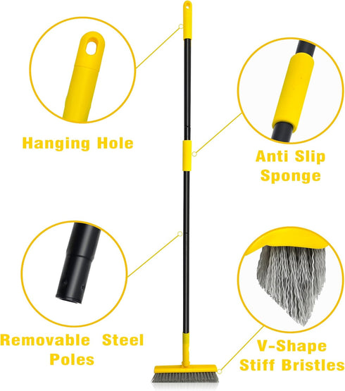 2 1 49.6" 180Rotatable in Grout Brush with Long Handle, Swivel Grout Cleaning Brush V-Shape Grout Line Scrubber, Shower