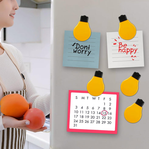Bulb Refrigerator Magnet Clips Set, Multipurpose Magnet Paper Clips, Set of 6 for Snacks Bag