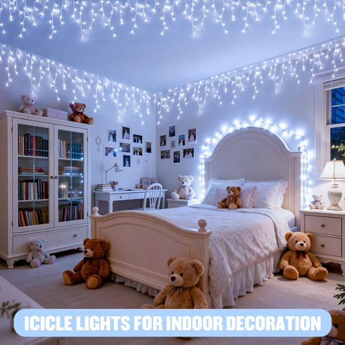 400 38.8ft JMEXSUSS LED White Christmas Icicle Lights, Connectable Icicle Lights for Outside Outdoor Indoor Plug