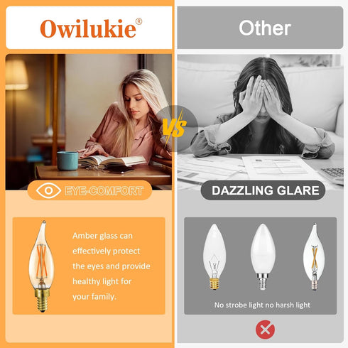 Owilukie Bulbs 4W (40W E12 Bulb 2200k,Dimmable Fixture,Chandelier,6 Pack Chandelier Amber Light Equivalent), Amber