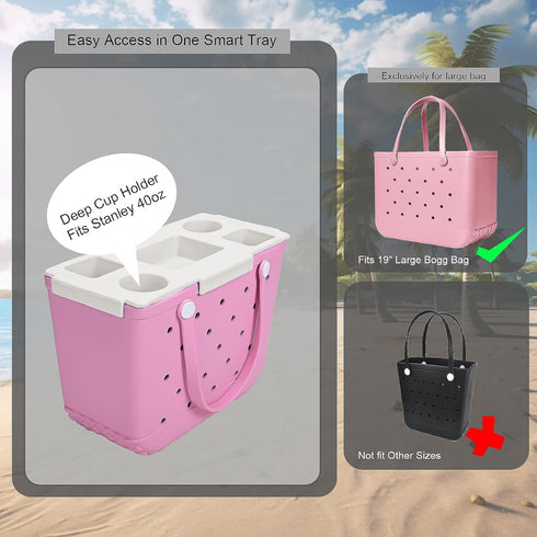 ZYTONGMAO Tote Topper Tray Accessories for Tote Bogg Bag Large Waterproof EVA Table Top Organizer Lid with Cup Holder