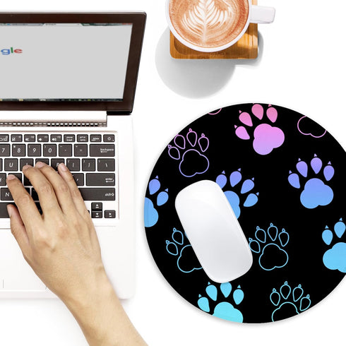 Dog Paw Print Round Mouse Pad, Funny Small Mouse Pad with Non-Slip Rubber Base, Home Office Decor Desk Accessories, 8.7