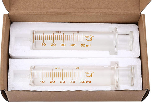2 Pack Glass Syringes, 50ml with Caps
