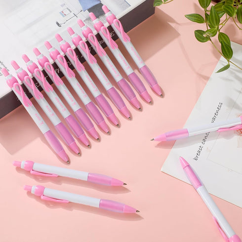 Yeaqee 100 Pcs Pink Breast Cancer Awareness Pen | 0.7 mm Black Ink Cancer Awareness Ribbon Pen with Rubber Grip