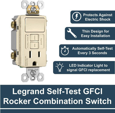 15 1597SWTTRLACCD4, 1 Count Legrand Radiant Amp Combination GFCI Self-Test Tamper-Resistant Electrical Outlet