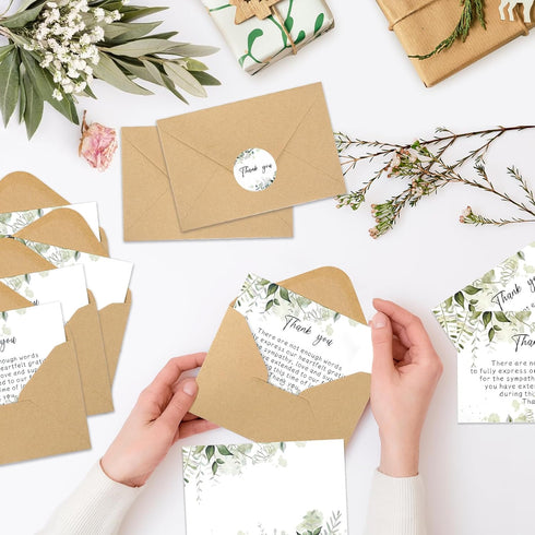 50 Set Funeral Thank You Cards with Envelopes and Matching Seal Stickers,Thank You Sympathy Cards