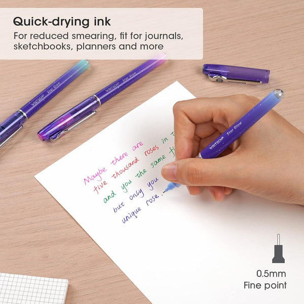 WRITECH Liquid Ink Rollerball Pens 8ct Assorted Colors, Extra Fine Point 0.5mm for Smooth Writing, No Bleed & Smudge